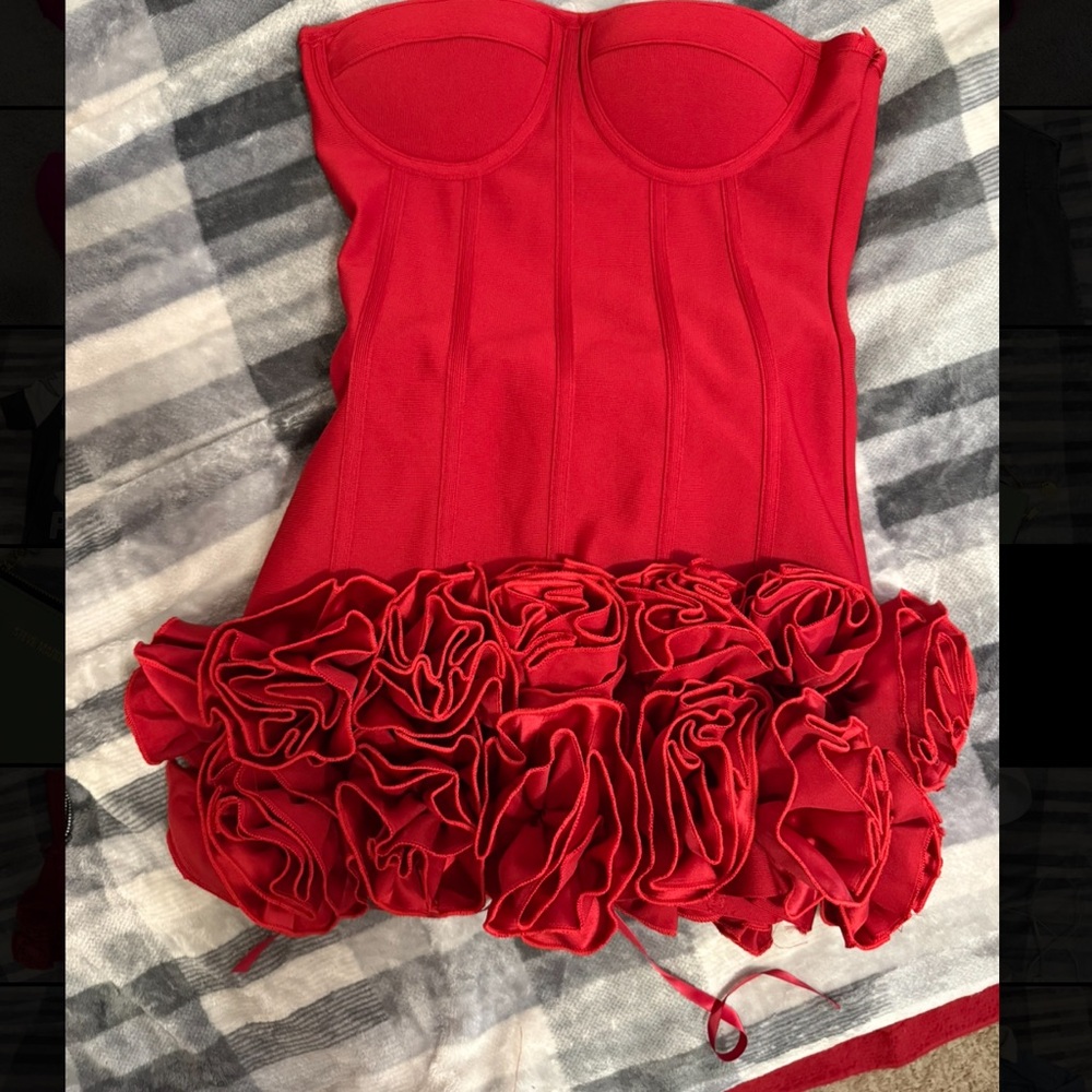 Red Ruffle Cocktail Dress - Picture 3 of 3